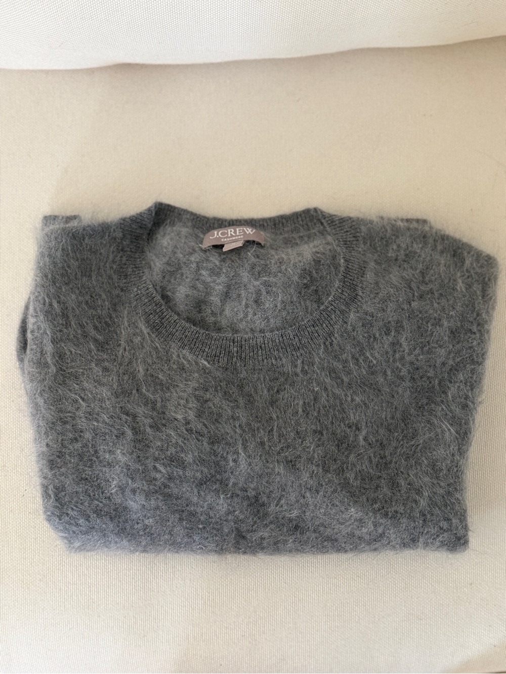 J. Crew Gray Fuzzy Cashmere Crewneck Sweater - Women's